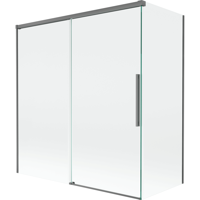 Mexen Rox dviejų dalių slankioji dušo siena 150 + 70 x 150 cm, permatoma, tamsaus metalo spalvos - 8C9-150-070-95-00