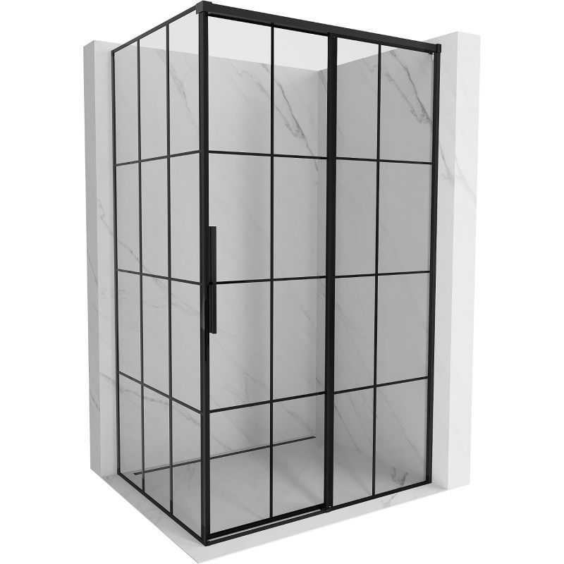 Mexen Rox dušo kabina, stumdomosios durys, dešinė 140 x 95 cm, juodas tinklelis, juoda - 8C2-140-095-70-77-P