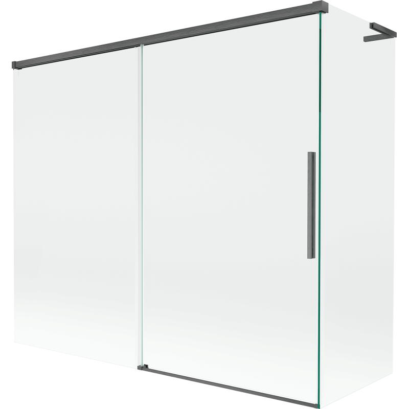 Mexen Rox L dviejų dalių slydinčios dušo sienelės 180 + 80 x 150 cm, skaidri, tamsiai pilkos spalvos šepečiu pašiauštas