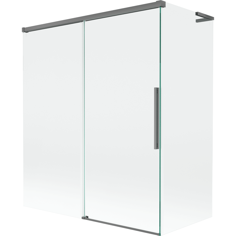 Mexen Rox L vonios pertvara, dviejų dalių stumdomas 140 + 70 x 150 cm, skaidrus, gun metalas - 8C9L-140-070-95-00