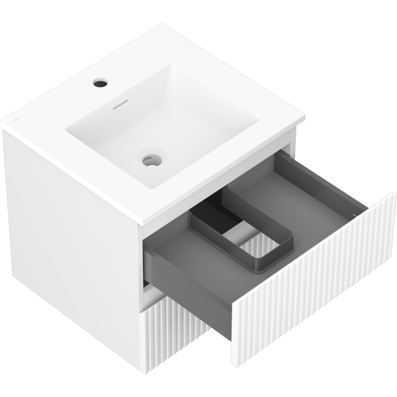 Mexen Rivel vonios spintelė 50 cm su Otis kriaukle, 2 stalčiai, gofruota, balta matinė - 91A20-05047-2-BFF01-W18M01