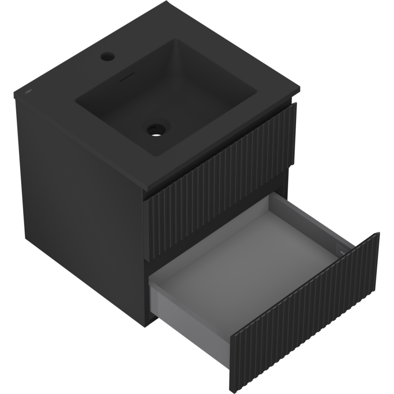 Mexen Rivel vonios spintelė 50 cm su Otis kriaukle, 2 stalčiai, rifliuota, matinė juoda - 91A20-05047-2-BFF71-W18M71