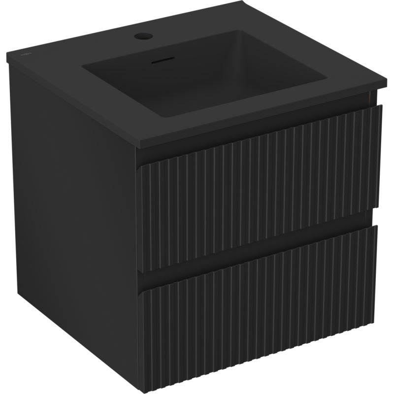 Mexen Rivel vonios spintelė 50 cm su Otis kriaukle, 2 stalčiai, rifliuota, matinė juoda - 91A20-05047-2-BFF71-W18M71