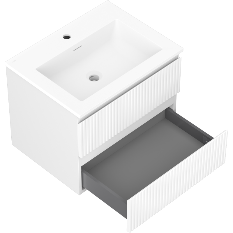 Mexen Rivel vonios spintelė 60 cm su praustuvu Otis, 2 stalčiai, rifliuota, balta matinė - 91A20-06047-2-BFF01-W18M01