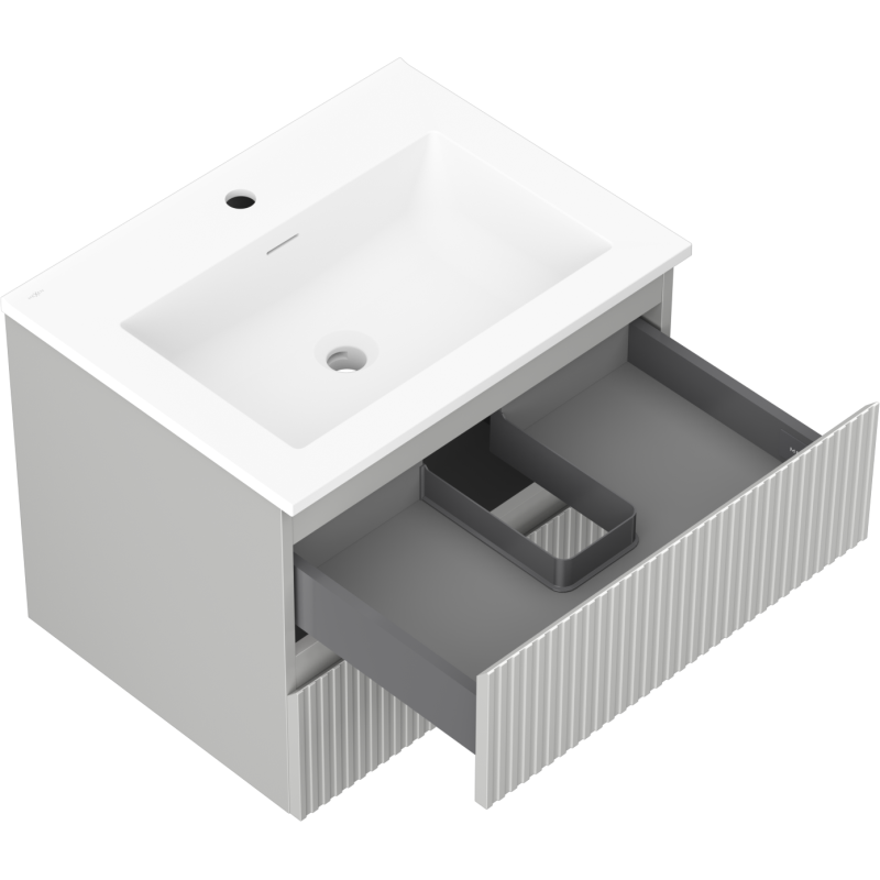 Mexen Rivel vonios spintelė 60 cm su praustuvu Otis, 2 stalčiai, briaunotas, pilka matinė/balta matinė