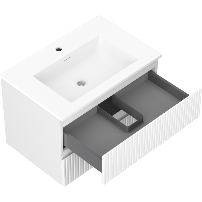 Mexen Rivel vonios spintelė 70 cm su praustuvu Otis, 2 stalčiai, rilintas, balta matinė - 91A20-07047-2-BFF01-W18M01