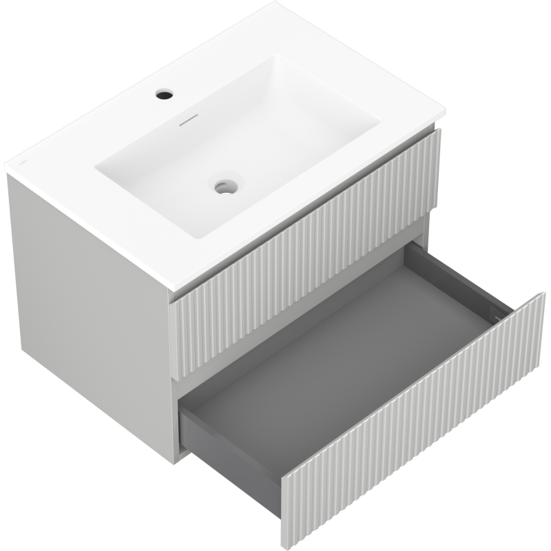 Mexen Rivel vonios spintelė 70 cm su Otis kriaukle, 2 stalčiai, grioveliais, pilka matinė/balta matinė