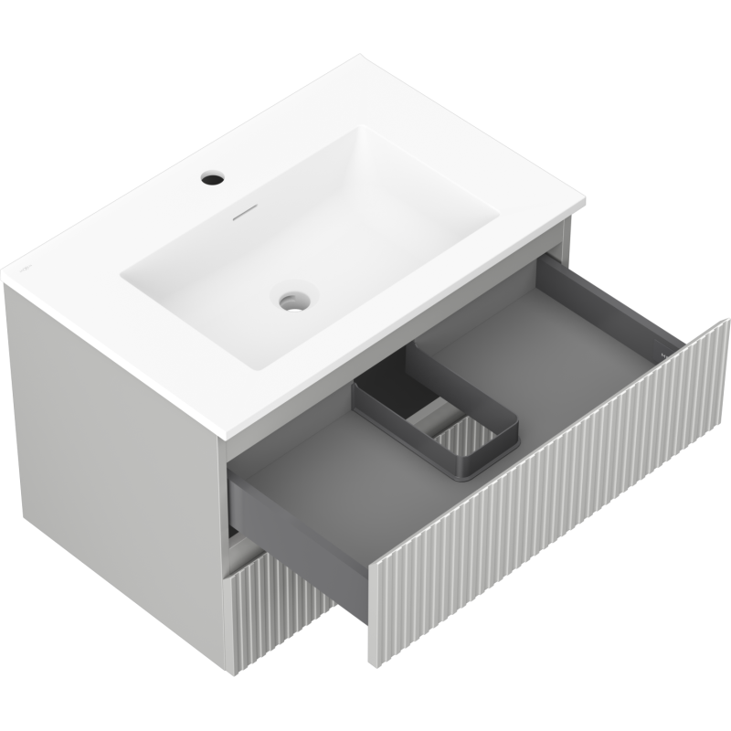 Mexen Rivel vonios spintelė 70 cm su Otis kriaukle, 2 stalčiai, grioveliais, pilka matinė/balta matinė