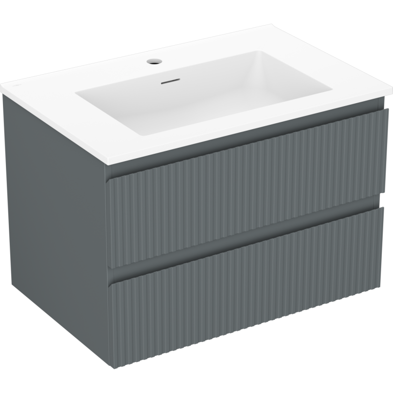 Mexen Rivel vonios spintelė 70 cm su kriaukle Otis, 2 stalčiai, rifliuota, grafito matinė/balta matinė -