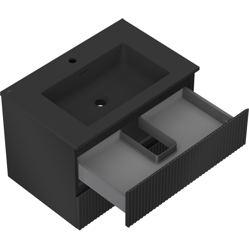 Mexen Rivel vonios spintelė 70 cm su Otis kriaukle, 2 stalčiai, raižyta, juoda matinė - 91A20-07047-2-BFF71-W18M71