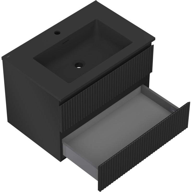 Mexen Rivel vonios spintelė 70 cm su Otis kriaukle, 2 stalčiai, raižyta, juoda matinė - 91A20-07047-2-BFF71-W18M71