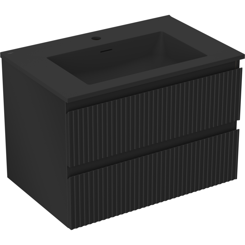 Mexen Rivel vonios spintelė 70 cm su Otis kriaukle, 2 stalčiai, raižyta, juoda matinė - 91A20-07047-2-BFF71-W18M71