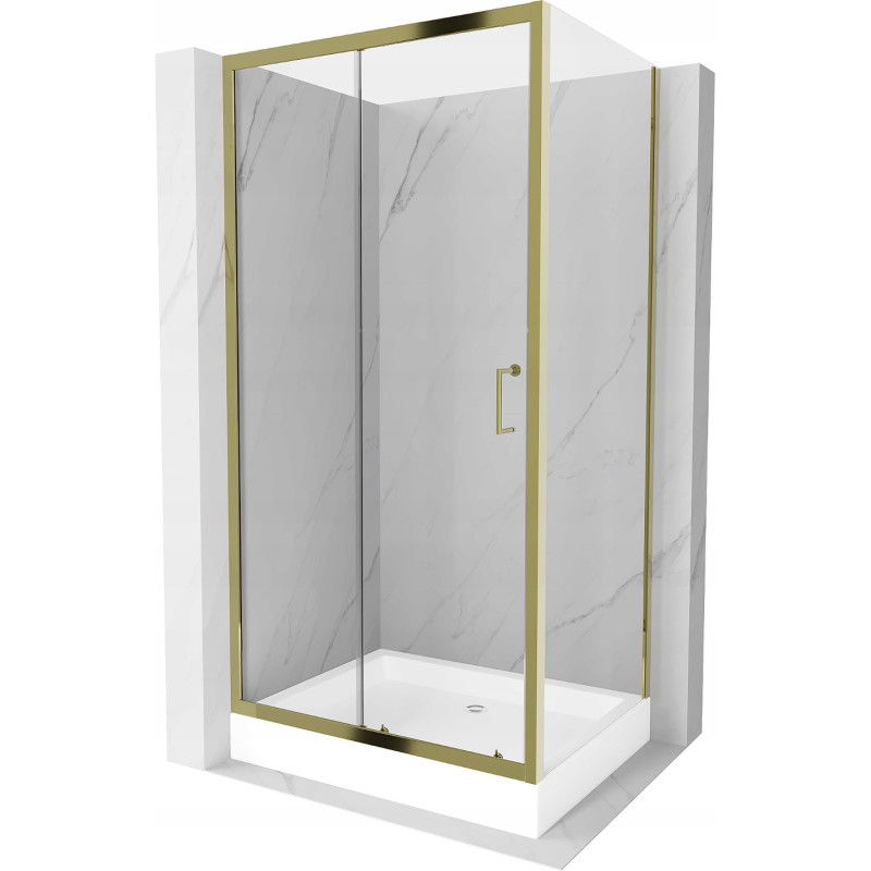 Mexen Apia stumdomas dušo kabinas 120 x 80 cm, skaidrus, auksinis + Rio dušo padėklas - 840-120-080-50-00-4510
