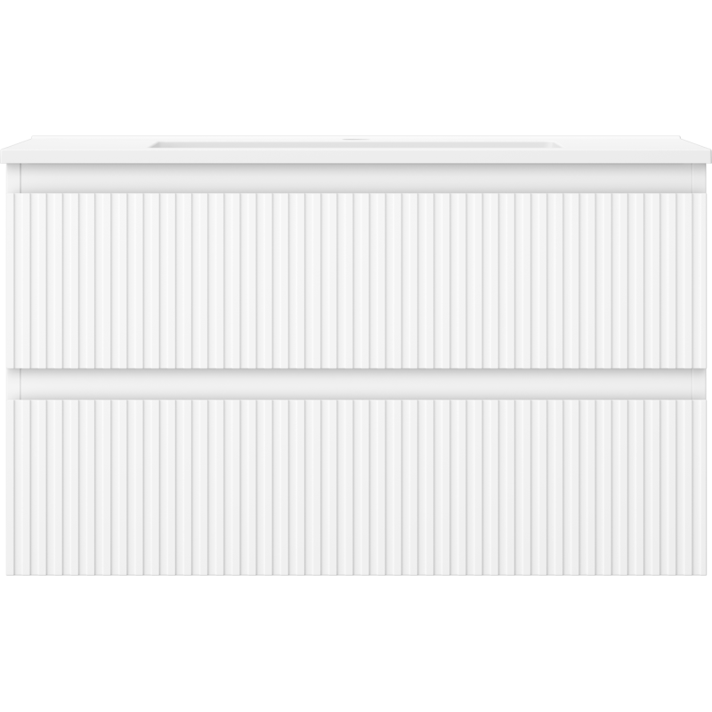 Mexen Rivel vonios kambario spintelė 80 cm su praustuvu Otis, 2 stalčiai, gofruota, balta matinė - 91A20-08047-2-BFF01-W18M01