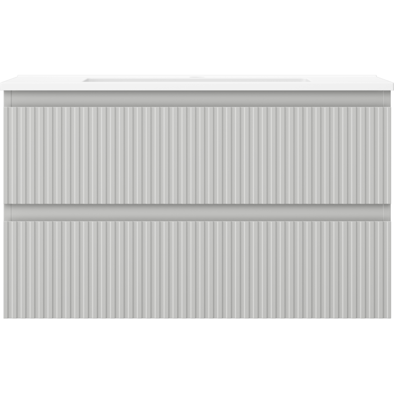 Mexen Rivel vonios spintelė 80 cm su praustuvu Otis, 2 stalčiai, gofruota, pilka matinė/balta matinė