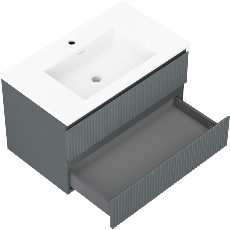 Mexen Rivel vonios spintelė 80 cm su kriaukle Otis, 2 stalčiai, grioveliuota, grafito matinė/balta matinė -