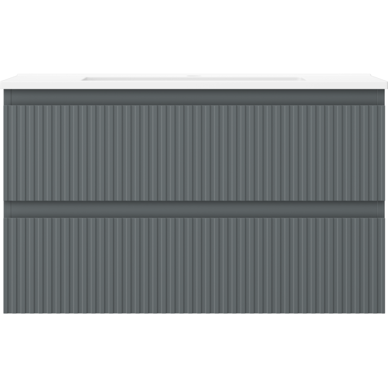 Mexen Rivel vonios spintelė 80 cm su kriaukle Otis, 2 stalčiai, grioveliuota, grafito matinė/balta matinė -