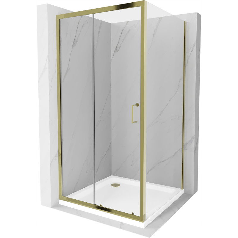 Mexen Apia 90 x 90 cm stumdoma dušo kabina, permatoma, auksinė + Flat padėklas, baltas- 840-090-090-50-00-4010G