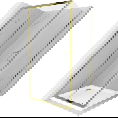 Mexen Apia 90 x 90 cm stumdoma dušo kabina, permatoma, auksinė + Flat padėklas, baltas- 840-090-090-50-00-4010G