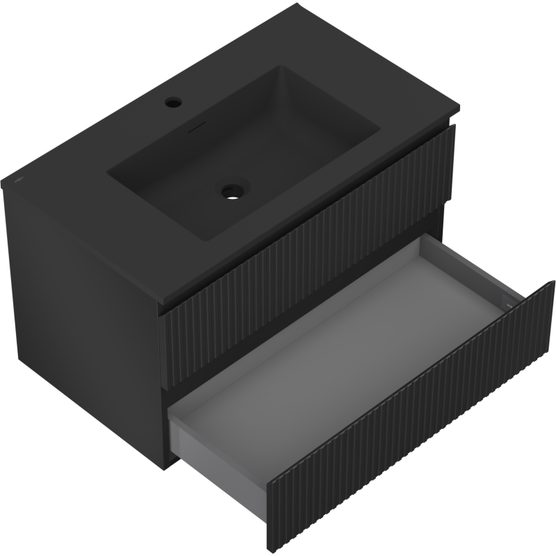 Mexen Rivel vonios kambario spintelė 80 cm su Otis praustuvu, 2 stalčiai, rifliuotas, juoda matinė - 91A20-08047-2-BFF71-W18M71