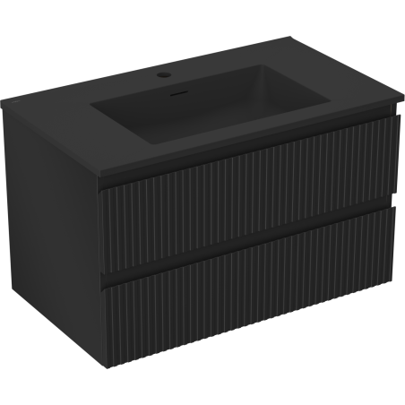 Mexen Rivel vonios kambario spintelė 80 cm su Otis praustuvu, 2 stalčiai, rifliuotas, juoda matinė - 91A20-08047-2-BFF71-W18M71