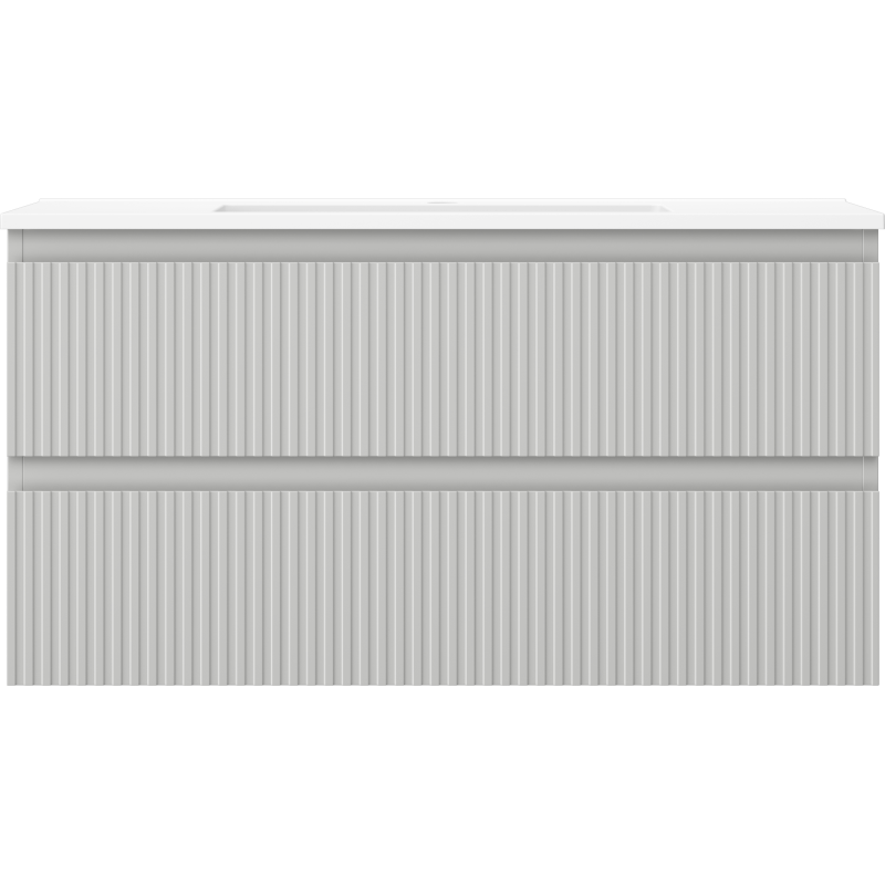 Mexen Rivel vonios spintelė 90 cm su kriaukle Otis, 2 stalčiai, rifliuota, pilka matinė/balta matinė