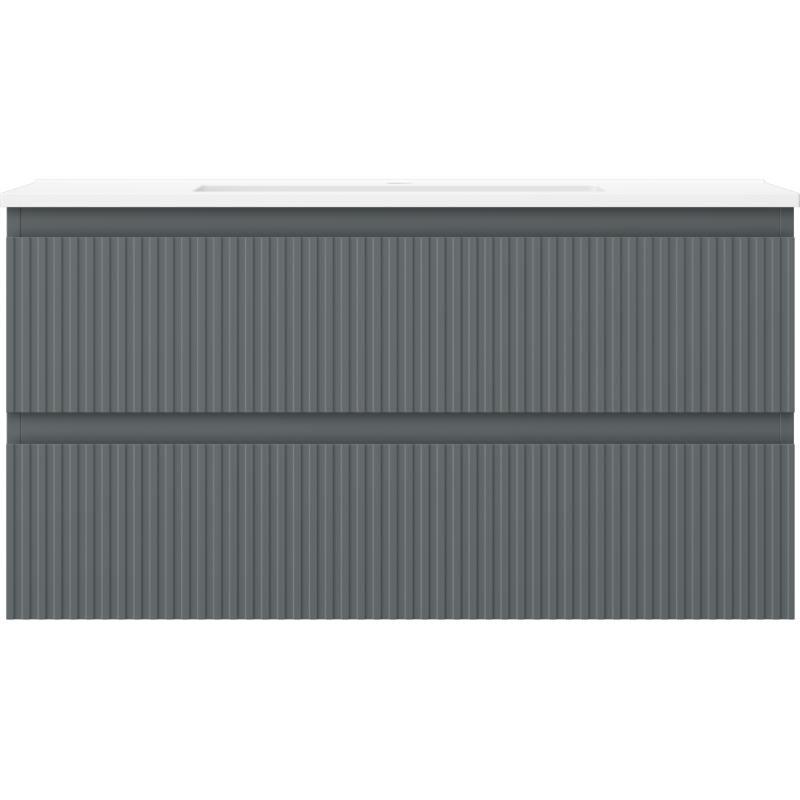 Mexen Rivel vonios spintelė 90 cm su praustuvu Otis, 2 stalčiai, rifliuota, grafito matinė/balta matinė -