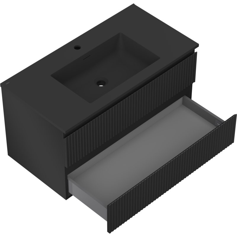 Mexen Rivel vonios spintelė 90 cm su kriaukle Otis, 2 stalčiai, rifliuota, juoda matinė - 91A20-09047-2-BFF71-W18M71