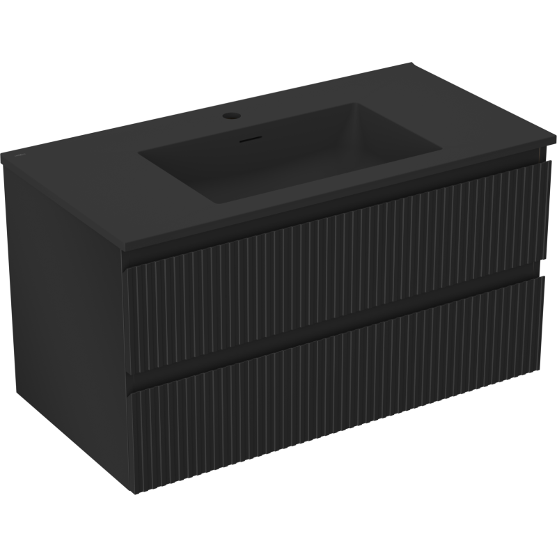 Mexen Rivel vonios spintelė 90 cm su kriaukle Otis, 2 stalčiai, rifliuota, juoda matinė - 91A20-09047-2-BFF71-W18M71