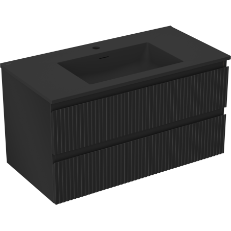 Mexen Rivel vonios spintelė 90 cm su kriaukle Otis, 2 stalčiai, rifliuota, juoda matinė - 91A20-09047-2-BFF71-W18M71