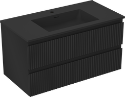 Mexen Rivel vonios spintelė 90 cm su kriaukle Otis, 2 stalčiai, rifliuota, juoda matinė - 91A20-09047-2-BFF71-W18M71