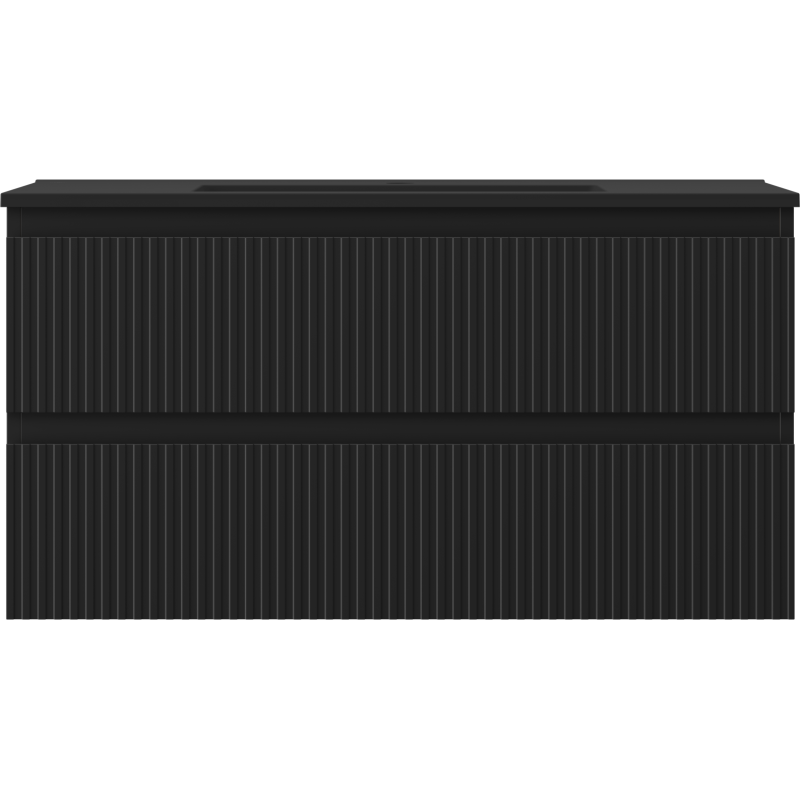 Mexen Rivel vonios spintelė 90 cm su kriaukle Otis, 2 stalčiai, rifliuota, juoda matinė - 91A20-09047-2-BFF71-W18M71