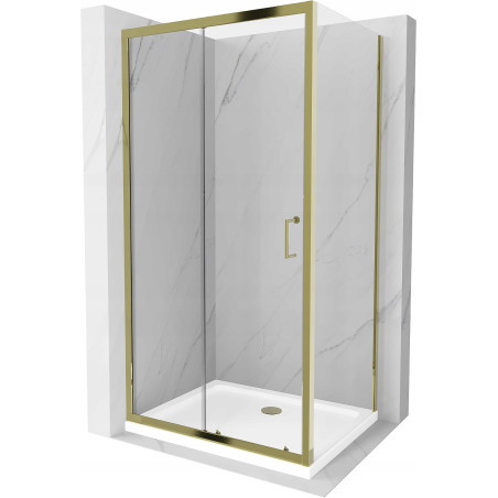 Mexen Apia 110 x 90 cm stumdomas dušo kabina, permatomas, auksinis + Flat padėklas, baltas - 840-110-090-50-00-4010G