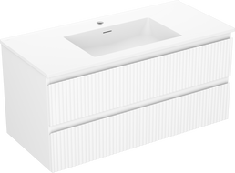 Mexen Rivel vonios kambario spintelė 100 cm su Otis kriaukle, 2 stalčiai, grioveliai, balta matinė - 91A20-10047-2-BFF01-W18M01