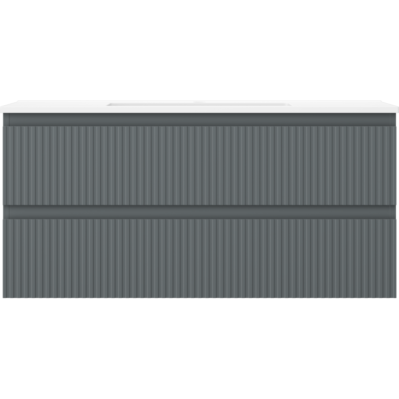 Mexen Rivel vonios spintelė 100 cm su praustuvu Otis, 2 stalčiai, rifliuoti, grafito matinė/balta matinė -