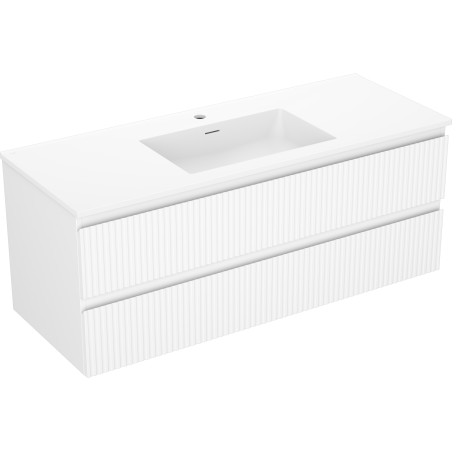 Mexen Rivel vonios kambario spintelė 120 cm su Otis praustuvu, 2 stalčiai, rifliuota, balta matinė - 91A20-12047-2-BFF01-W18M01