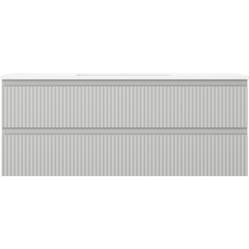 Mexen Rivel vonios spintelė 120 cm su praustuvu Otis, 2 stalčiai, rifliuota, pilka matinė/balta matinė -