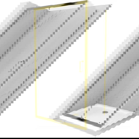 Mexen Apia stumdoma dušo kabina 140 x 90 cm, Skaidrus, Auksinė + dušo padėklas Flat, Balta- 840-140-090-50-00-4010G