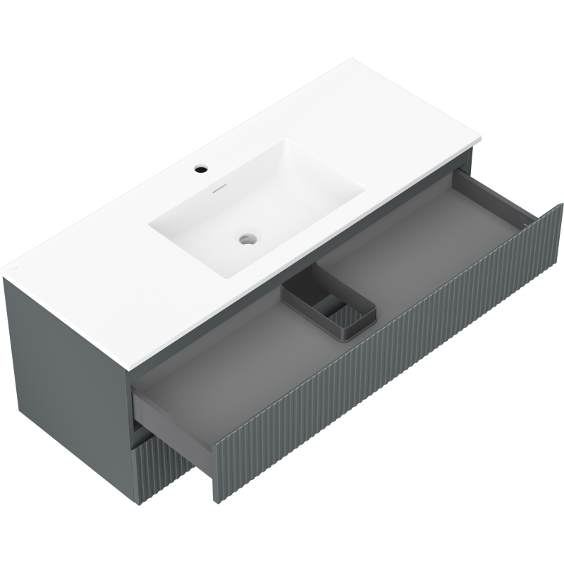 Mexen Rivel vonios spintelė 120 cm su praustuvu Otis, 2 stalčiai, rifliuota, grafito matinė/balta matinė -