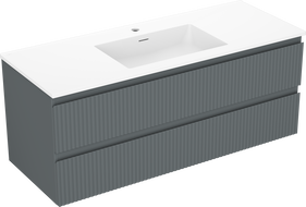 Mexen Rivel vonios spintelė 120 cm su praustuvu Otis, 2 stalčiai, rifliuota, grafito matinė/balta matinė -