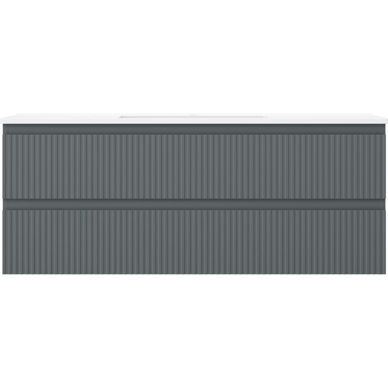 Mexen Rivel vonios spintelė 120 cm su praustuvu Otis, 2 stalčiai, rifliuota, grafito matinė/balta matinė -