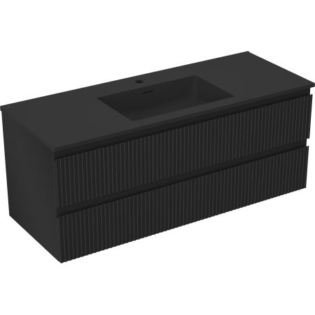 Mexen Rivel vonios kambario spintelė 120 cm su Otis praustuvu, 2 stalčiai, rifliuota, juoda matinė - 91A20-12047-2-BFF71-W18M71