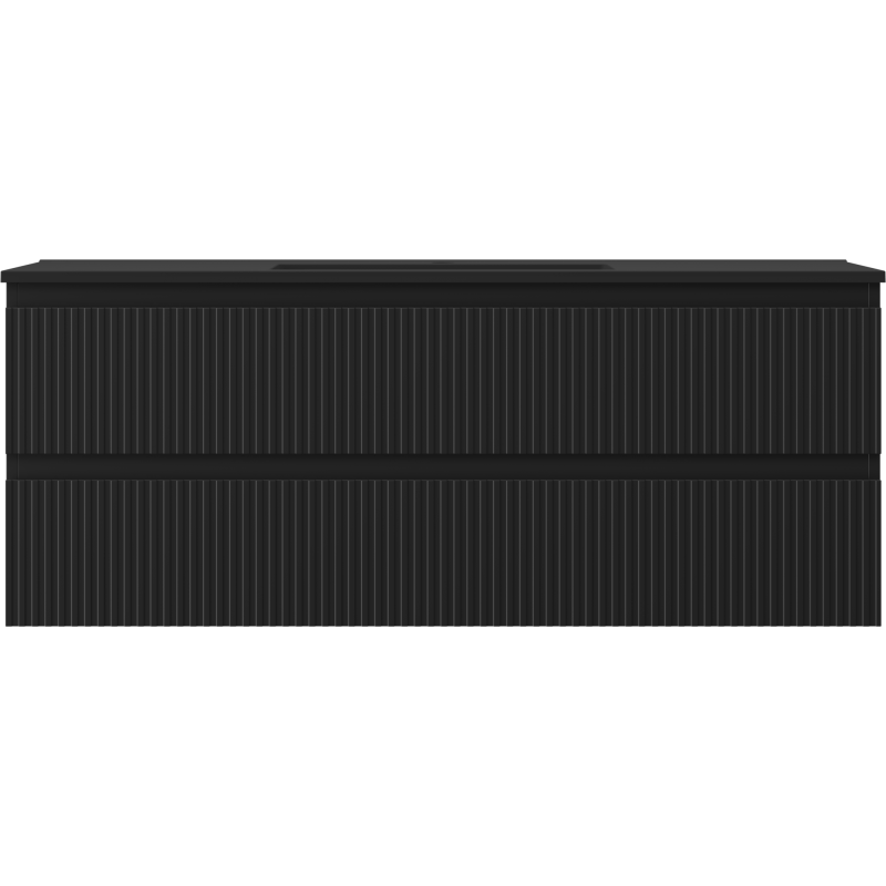 Mexen Rivel vonios kambario spintelė 120 cm su Otis praustuvu, 2 stalčiai, rifliuota, juoda matinė - 91A20-12047-2-BFF71-W18M71