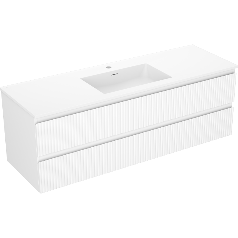 Mexen Rivel vonios kambario spintelė 140 cm su Otis praustuvu, 2 stalčiai, grublėta, balta matinė - 91A20-14047-2-BFF01-W18M01