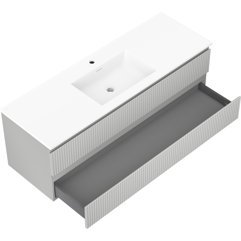 Mexen Rivel 140 cm vonios kambario spintelė su kriaukle Otis, 2 stalčiai, grioveliai, pilka matinė / balta matinė -