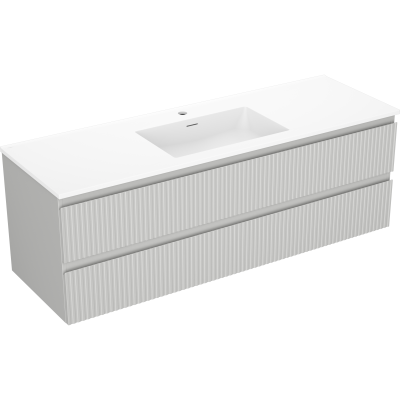 Mexen Rivel 140 cm vonios kambario spintelė su kriaukle Otis, 2 stalčiai, grioveliai, pilka matinė / balta matinė -