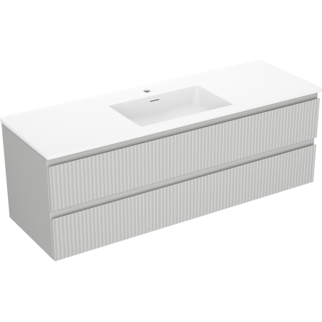 Mexen Rivel 140 cm vonios kambario spintelė su kriaukle Otis, 2 stalčiai, grioveliai, pilka matinė / balta matinė -