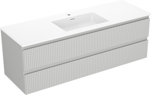 Mexen Rivel 140 cm vonios kambario spintelė su kriaukle Otis, 2 stalčiai, grioveliai, pilka matinė / balta matinė -