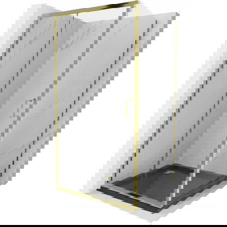 Mexen Apia stumdomoji dušo kabina 90 x 90 cm, permatoma, aukso + Flat padėklas, juodas - 840-090-090-50-00-4070G