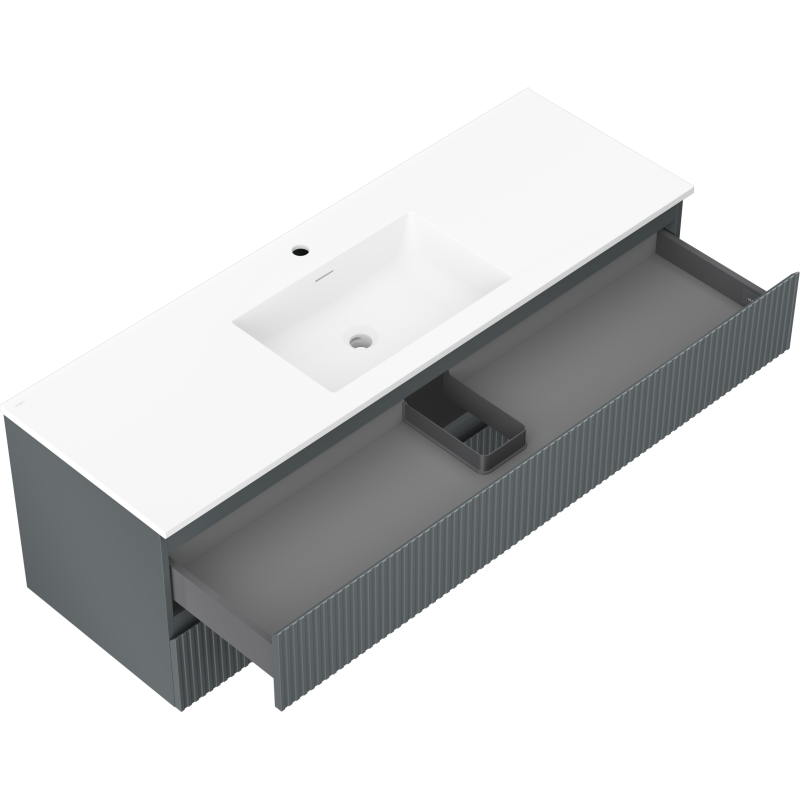 Mexen Rivel vonios spintelė 140 cm su praustuvu Otis, 2 stalčiai, su grioveliais, grafito matinė/balta matinė -